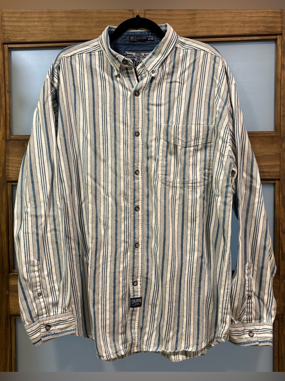 Vintage Coliseum Men's Striped Button-Down Shirt - Blue & White